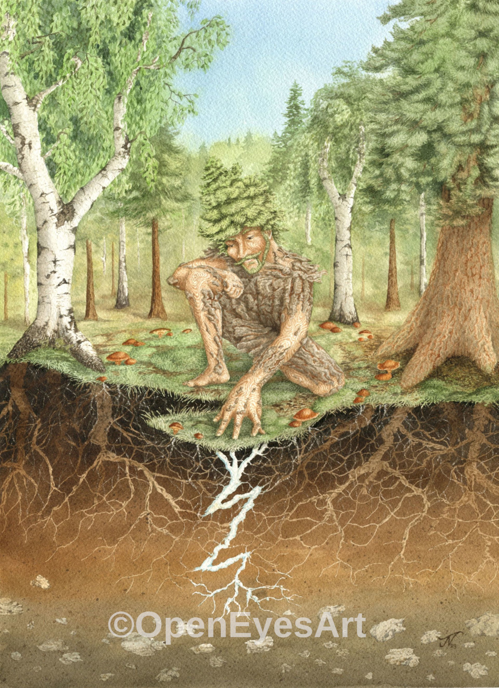 painting of dryad with mycorrhizal fungi